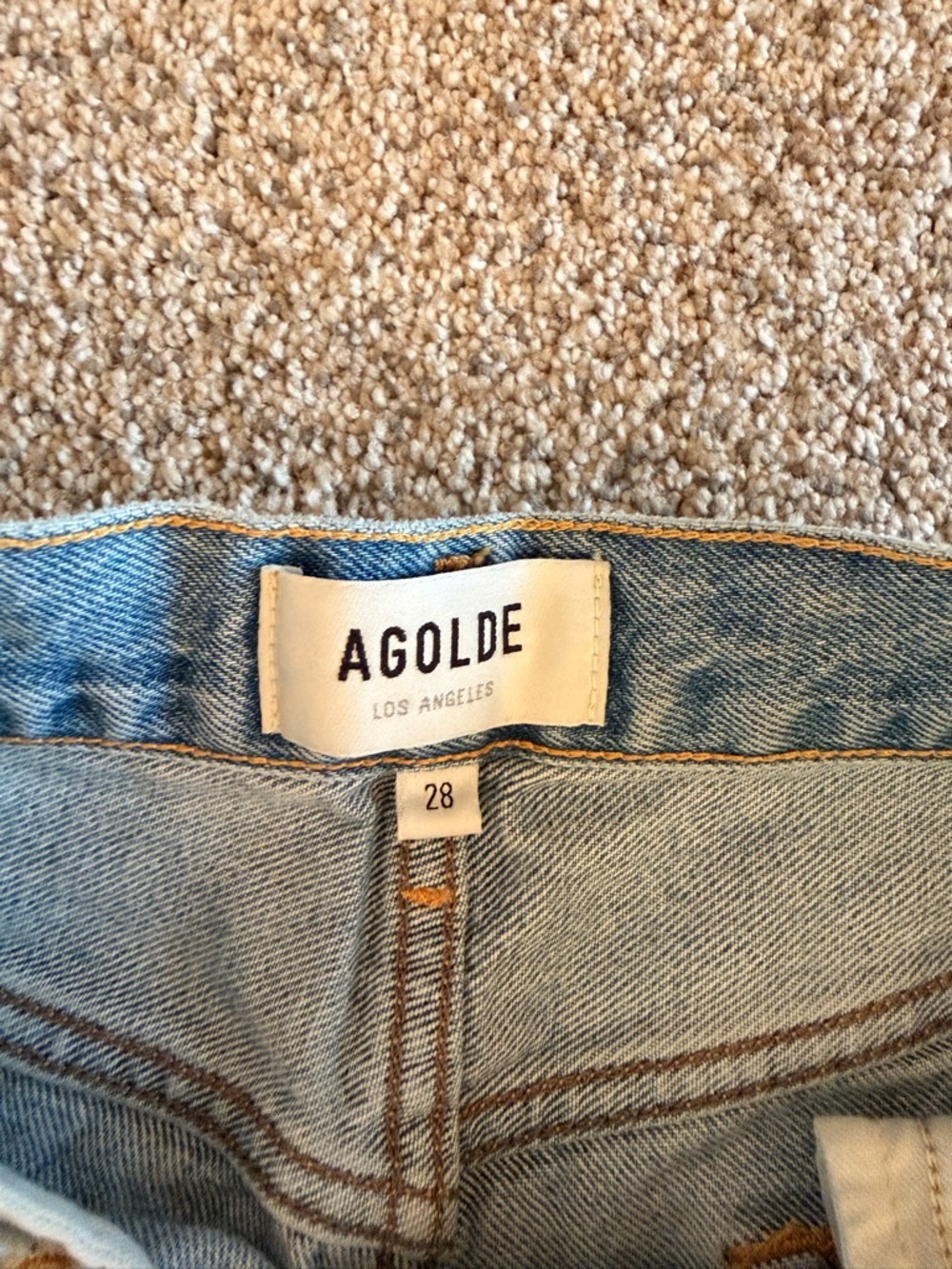 Agolde Light Wash Frayed High-Rise Denim Shorts - Picture 2 of 3